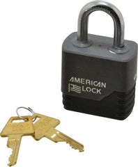 American Lock - 1-1/8" Shackle Clearance, Keyed Different Padlock with Weather Cover - 5/16" Shackle Diam, Brass - Exact Tool & Supply