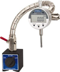 Fowler - 0.0005" Graduation, 0-15-0 Dial Reading, Electronic Indicator & Base Kit - 0.01mm Resolution, 1-1/4" Base Length x 1-1/4" Base Height, 1.26" Base Diam, 2-1/4" Dial Diam - Exact Tool & Supply