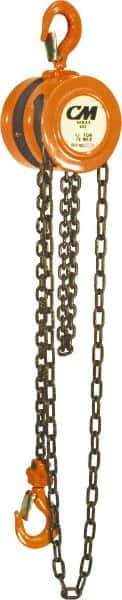 CM - 6,000 Lb Lifting Capacity, 20' Lift Height, Hand Hoist - Made from Chain, 154' Overhaul to Lift 1', 65 Lb Avg Pull to Lift Rated Load, 2 Chains - Exact Tool & Supply