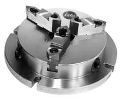Atlas Workholding - 8" Chuck Diam, 0.29 to 3-1/2" External Chucking Diam, Low Profile Machining Chuck - 6.85" Bolt Hole Spacing, 2.36" Through Hole, 2.44 to 7.48" Internal Chucking Diam, 10.63" Base Width x 2.56" Base Height - Exact Tool & Supply