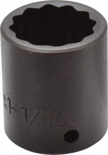 Proto - 1/2" Drive 1-1/16" Standard Impact Socket - 12 Points, 1-3/4" OAL - Exact Tool & Supply
