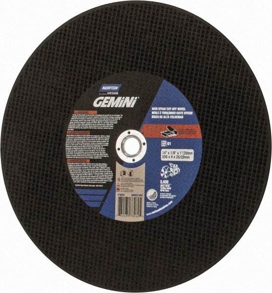Norton - 14" Aluminum Oxide Cutoff Wheel - 1/8" Thick, 20mm Arbor, 5,400 Max RPM, Use with Angle Grinders - Exact Tool & Supply