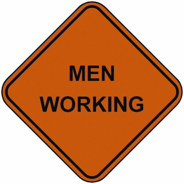 PRO-SAFE - "Men Working", 48" Wide x 48" High, Nylon Construction Roadway Signs - Orange, Square, Sign Stand Mount - Exact Tool & Supply