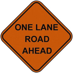 PRO-SAFE - "One Lane Road Ahead", 48" Wide x 48" High, Nylon Construction Roadway Signs - Orange, Square, Sign Stand Mount - Exact Tool & Supply