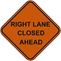 PRO-SAFE - "Right Lane Closed Ahead", 48" Wide x 48" High, Nylon Construction Roadway Signs - Orange, Square, Sign Stand Mount - Exact Tool & Supply