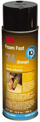3M - 24 oz Aerosol Orange Spray Adhesive - High Tack, 170°F Heat Resistance, 40 Sq Ft Coverage, Medium Strength Bond, 15 min Max Bonding Time, Flammable, Series 74 - Exact Tool & Supply