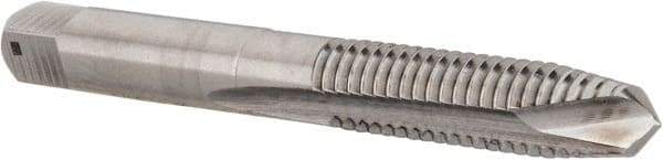 Hertel - 5/16-18 UNC, 2 Flute, Bright Finish, High Speed Steel Spiral Point Tap - Plug Chamfer, Right Hand Thread, 2-23/32" OAL, 1-1/8" Thread Length, 0.318" Shank Diam - Exact Tool & Supply