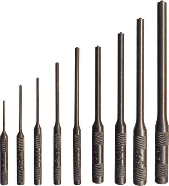 Mayhew - 9 Piece, 1/16 to 5/16", Roll Pin Punch Set - Round Shank, Alloy Steel, Comes in Pouch - Exact Tool & Supply