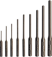 Mayhew - 9 Piece, 1/16 to 5/16", Roll Pin Punch Set - Round Shank, Alloy Steel, Comes in Pouch - Exact Tool & Supply