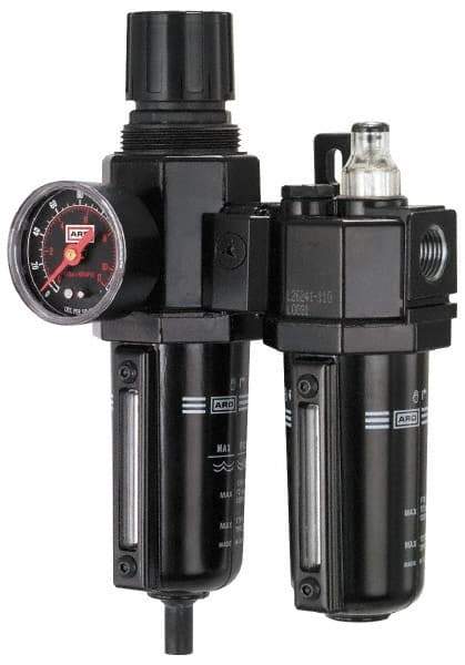 ARO/Ingersoll-Rand - 3/8" NPT Port Standard 2 Piece Filter/Regulator-Lubricator FRL Unit - Metal Bowl, 96 SCFM, 250 Max psi, 9.8" High, Manual Drain - Exact Tool & Supply