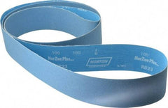 Norton - 3" Wide x 132" OAL, 100 Grit, Zirconia Alumina Abrasive Belt - Zirconia Alumina, Fine, Coated, X Weighted Cloth Backing, Series R823 - Exact Tool & Supply