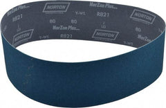 Norton - 4" Wide x 36" OAL, 80 Grit, Zirconia Alumina Abrasive Belt - Zirconia Alumina, Medium, Coated, Y Weighted Cloth Backing, Dry, Series R821 - Exact Tool & Supply