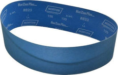 Norton - 4" Wide x 36" OAL, 120 Grit, Zirconia Alumina Abrasive Belt - Zirconia Alumina, Fine, Coated, X Weighted Cloth Backing, Series R823 - Exact Tool & Supply