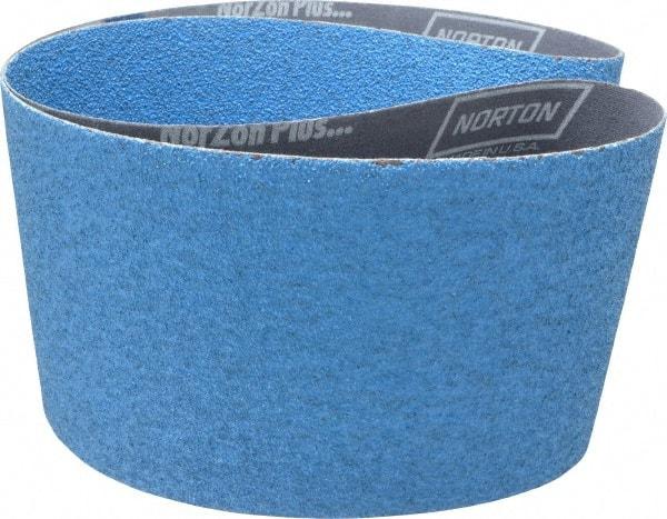 Norton - 6" Wide x 48" OAL, 36 Grit, Zirconia Alumina Abrasive Belt - Zirconia Alumina, Very Coarse, Coated, Y Weighted Cloth Backing, Dry, Series R821 - Exact Tool & Supply