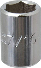Proto - 7/16", 1/4" Drive, Standard Hand Socket - 6 Points, 7/8" OAL, Chrome Finish - Exact Tool & Supply