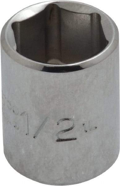 Proto - 1/2", 1/4" Drive, Standard Hand Socket - 6 Points, 7/8" OAL, Chrome Finish - Exact Tool & Supply