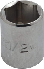 Proto - 1/2", 1/4" Drive, Standard Hand Socket - 6 Points, 7/8" OAL, Chrome Finish - Exact Tool & Supply