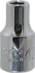 Proto - 1/4" Drive, Standard Hand Socket - 6 Points, 7/8" OAL, Chrome Finish - Exact Tool & Supply