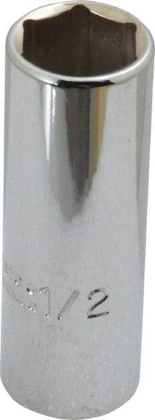 Proto - 1/2", 1/4" Drive, Deep Hand Socket - 6 Points, 2" OAL, Chrome Finish - Exact Tool & Supply