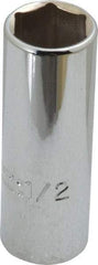 Proto - 1/2", 1/4" Drive, Deep Hand Socket - 6 Points, 2" OAL, Chrome Finish - Exact Tool & Supply