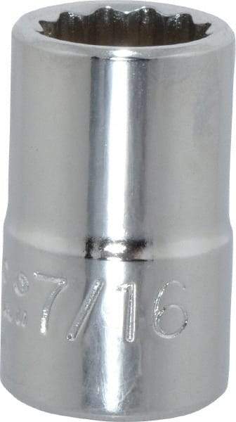 Proto - 7/16", 3/8" Drive, Standard Hand Socket - 12 Points, 1-3/32" OAL, Chrome Finish - Exact Tool & Supply