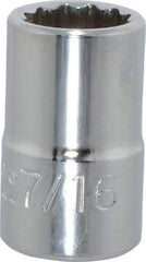 Proto - 7/16", 3/8" Drive, Standard Hand Socket - 12 Points, 1-3/32" OAL, Chrome Finish - Exact Tool & Supply