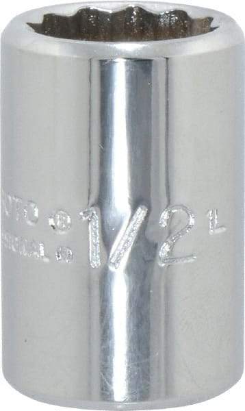 Proto - 1/2", 3/8" Drive, Standard Hand Socket - 12 Points, 1-1/8" OAL, Chrome Finish - Exact Tool & Supply