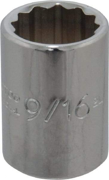 Proto - 9/16", 3/8" Drive, Standard Hand Socket - 12 Points, 1-1/8" OAL, Chrome Finish - Exact Tool & Supply