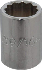 Proto - 9/16", 3/8" Drive, Standard Hand Socket - 12 Points, 1-1/8" OAL, Chrome Finish - Exact Tool & Supply