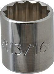 Proto - 13/16", 3/8" Drive, Standard Hand Socket - 12 Points, 1-3/16" OAL, Chrome Finish - Exact Tool & Supply