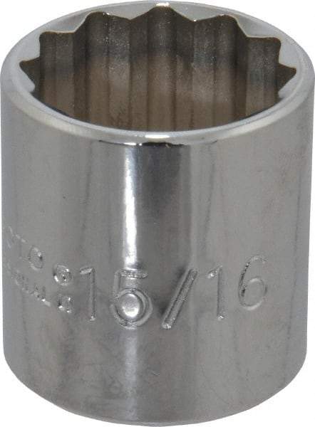 Proto - 15/16", 3/8" Drive, Standard Hand Socket - 12 Points, 1-5/16" OAL, Chrome Finish - Exact Tool & Supply