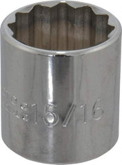 Proto - 15/16", 3/8" Drive, Standard Hand Socket - 12 Points, 1-5/16" OAL, Chrome Finish - Exact Tool & Supply