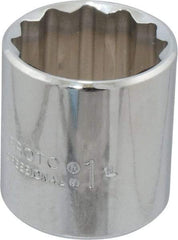 Proto - 1", 3/8" Drive, Standard Hand Socket - 12 Points, 1-3/8" OAL, Chrome Finish - Exact Tool & Supply