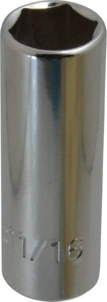 Proto - 11/16", 3/8" Drive, Deep Hand Socket - 6 Points, 2-3/4" OAL, Chrome Finish - Exact Tool & Supply