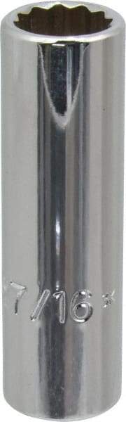 Proto - 7/16", 3/8" Drive, Deep Hand Socket - 12 Points, 2-1/8" OAL, Chrome Finish - Exact Tool & Supply