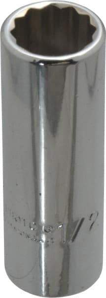 Proto - 1/2", 3/8" Drive, Deep Hand Socket - 12 Points, 2-1/8" OAL, Chrome Finish - Exact Tool & Supply