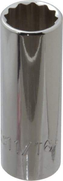 Proto - 11/16", 3/8" Drive, Deep Hand Socket - 12 Points, 2-3/4" OAL, Chrome Finish - Exact Tool & Supply