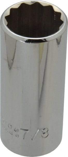 Proto - 7/8", 3/8" Drive, Deep Hand Socket - 12 Points, 2-3/4" OAL, Chrome Vanadium, Chrome Finish - Exact Tool & Supply