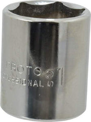 Proto - 1", 1/2" Drive, Standard Hand Socket - 6 Points, 1-9/16" OAL, Chrome Finish - Exact Tool & Supply