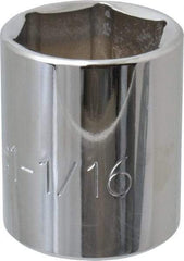 Proto - 1-1/16", 1/2" Drive, Standard Hand Socket - 6 Points, 1-41/64" OAL, Chrome Finish - Exact Tool & Supply