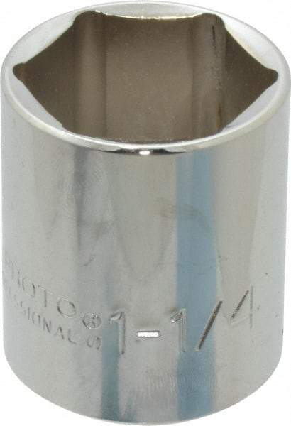 Proto - 1-1/4", 1/2" Drive, Standard Hand Socket - 6 Points, 1-55/64" OAL, Chrome Finish - Exact Tool & Supply