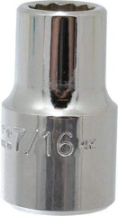 Proto - 7/16", 1/2" Drive, Standard Hand Socket - 12 Points, 1-31/64" OAL, Chrome Vanadium, Chrome Finish - Exact Tool & Supply