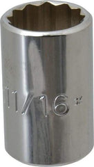 Proto - 11/16", 1/2" Drive, Standard Hand Socket - 12 Points, 1-1/2" OAL, Chrome Vanadium, Chrome Finish - Exact Tool & Supply