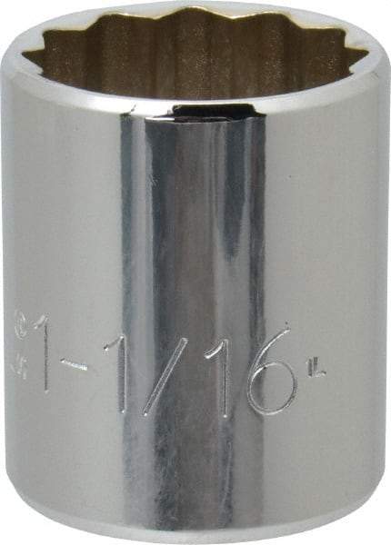 Proto - 1-1/16", 1/2" Drive, Standard Hand Socket - 12 Points, 1-5/8" OAL, Chrome Finish - Exact Tool & Supply
