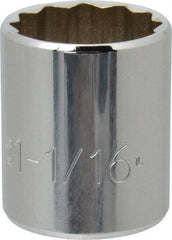Proto - 1-1/16", 1/2" Drive, Standard Hand Socket - 12 Points, 1-5/8" OAL, Chrome Finish - Exact Tool & Supply