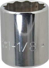 Proto - 1-1/8", 1/2" Drive, Standard Hand Socket - 12 Points, 1-3/4" OAL, Chrome Finish - Exact Tool & Supply