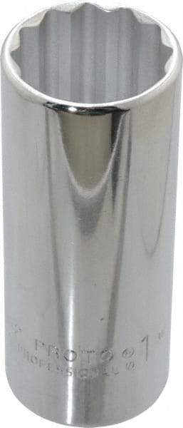 Proto - 1", 1/2" Drive, Deep Hand Socket - 12 Points, 3-1/4" OAL, Chrome Finish - Exact Tool & Supply
