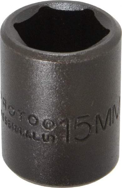 Proto - 3/8" Drive 15mm Standard Impact Socket - 6 Points, 1-3/32" OAL - Exact Tool & Supply