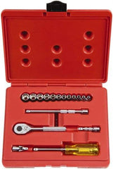 Proto - 17 Piece 1/4" Drive Socket Set - 6 Points, 4mm to 14mm Range, Metric Measurement Standard - Exact Tool & Supply
