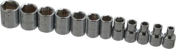 Proto - 12 Piece 1/4" Drive Socket Set - 6 Points, 4mm to 14mm Range, Metric Measurement Standard - Exact Tool & Supply